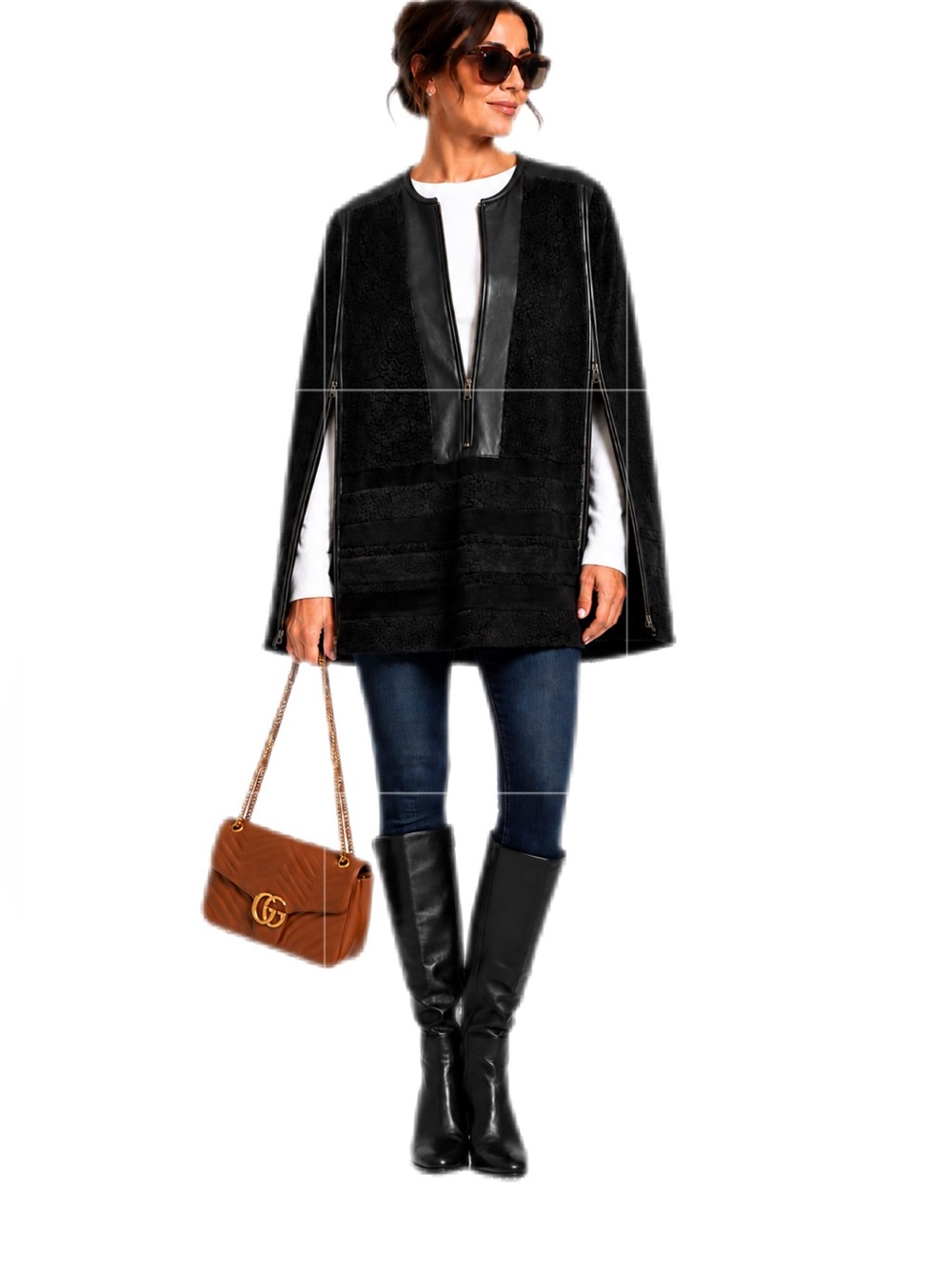 BCBGMAXAZRIA Runway Marique Black Faux Shearling Cape Size M/L
